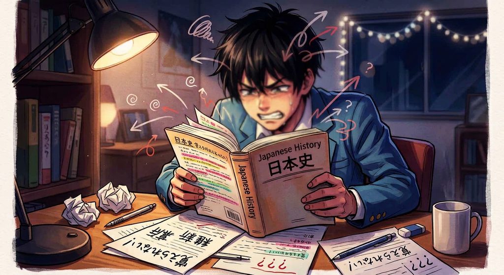 徹夜で覚えようとする学生